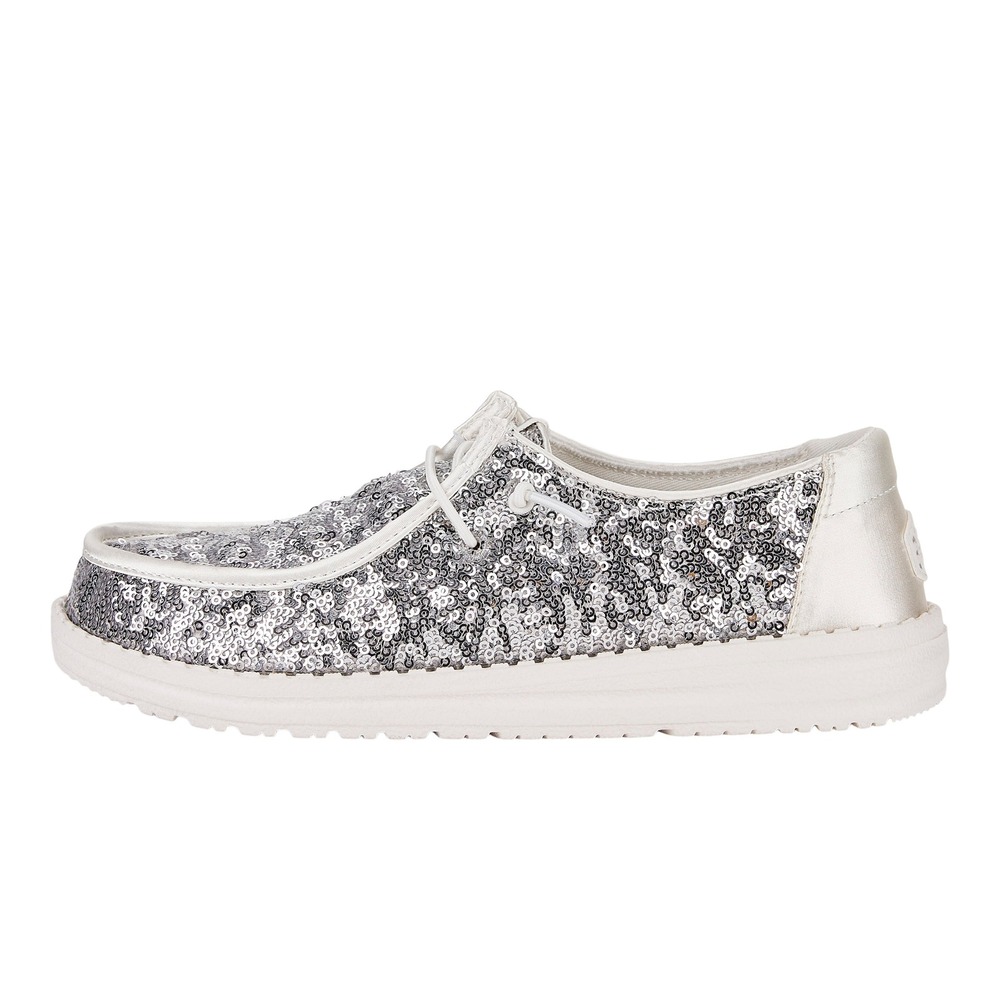 Hey Dude Wendy Sequin Cream Silver Sequin Slip On Shoes Size 6